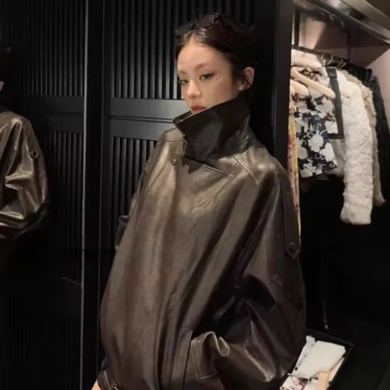 Oversized Faux Leather Biker Jacket - Leah Partow