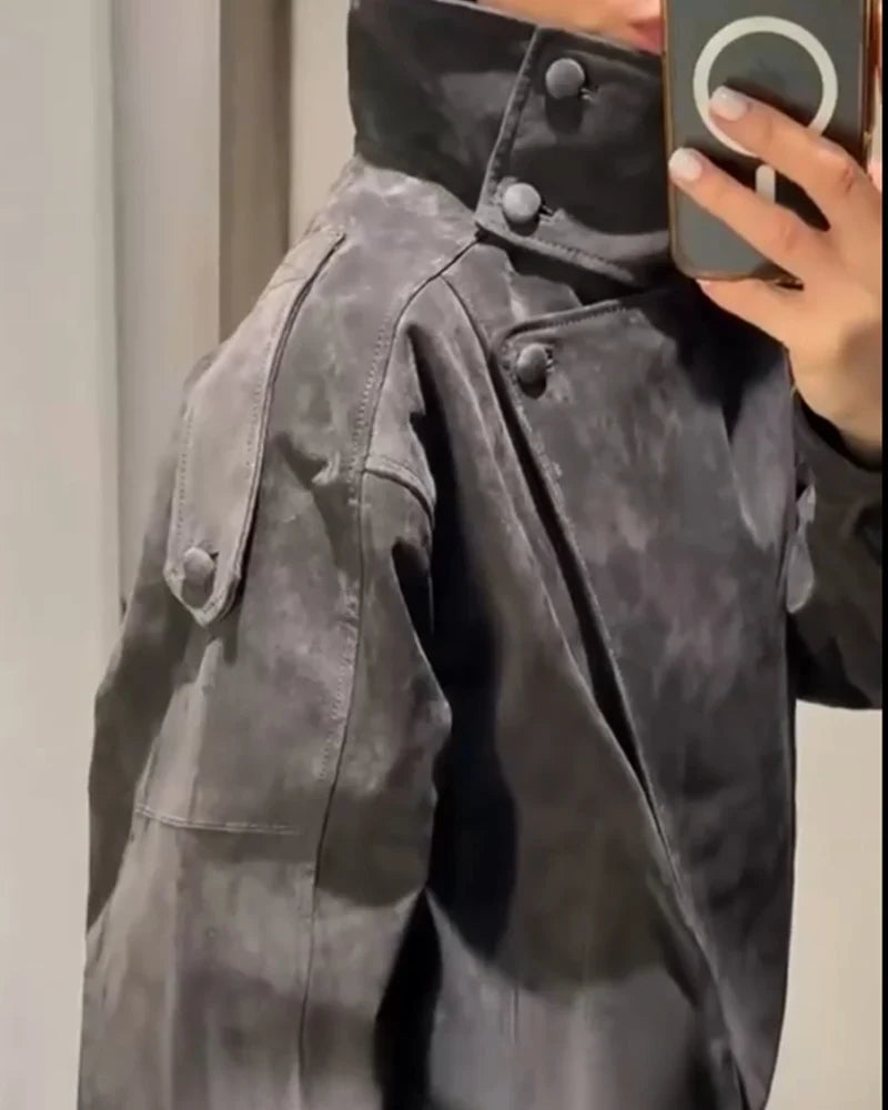 Leather-Look Snap-Front Moto Jacket - Leah Partow