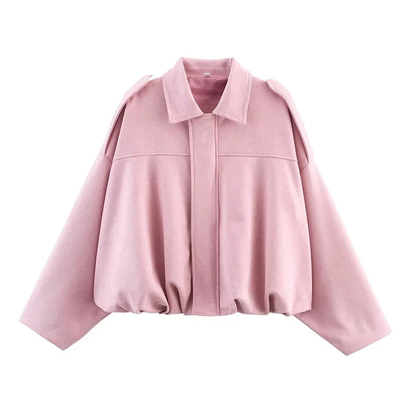 Suede-Like Cropped Bomber Jacket - Leah Partow