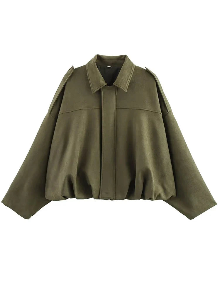 Oversized Suede-Look Bomber Jacket - Leah Partow