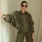 Cropped Suede-Like Bomber Jacket - Leah Partow