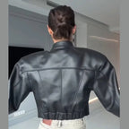 Cropped Leather-Look Bomber Jacket - Leah Partow