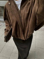 Suede-Like Cropped Bomber Jacket - Leah Partow