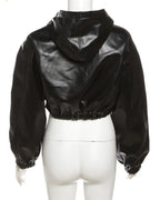 Hooded PU Leather Bomber Jacket - Leah Partow