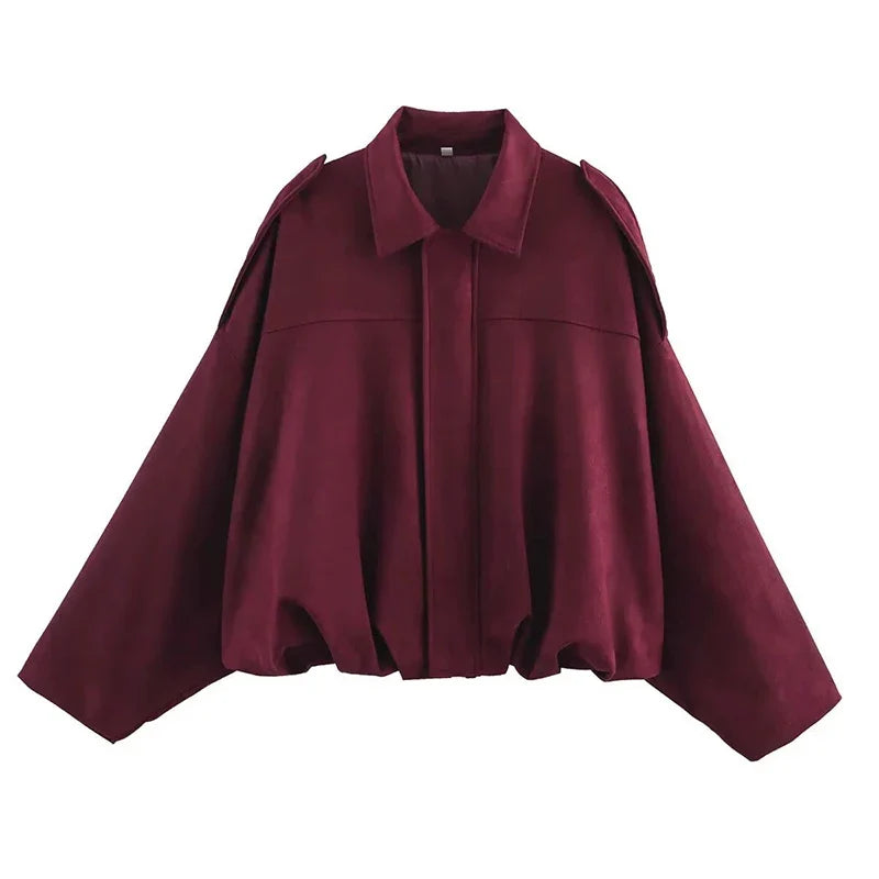 Suede-Like Cropped Bomber Jacket - Leah Partow