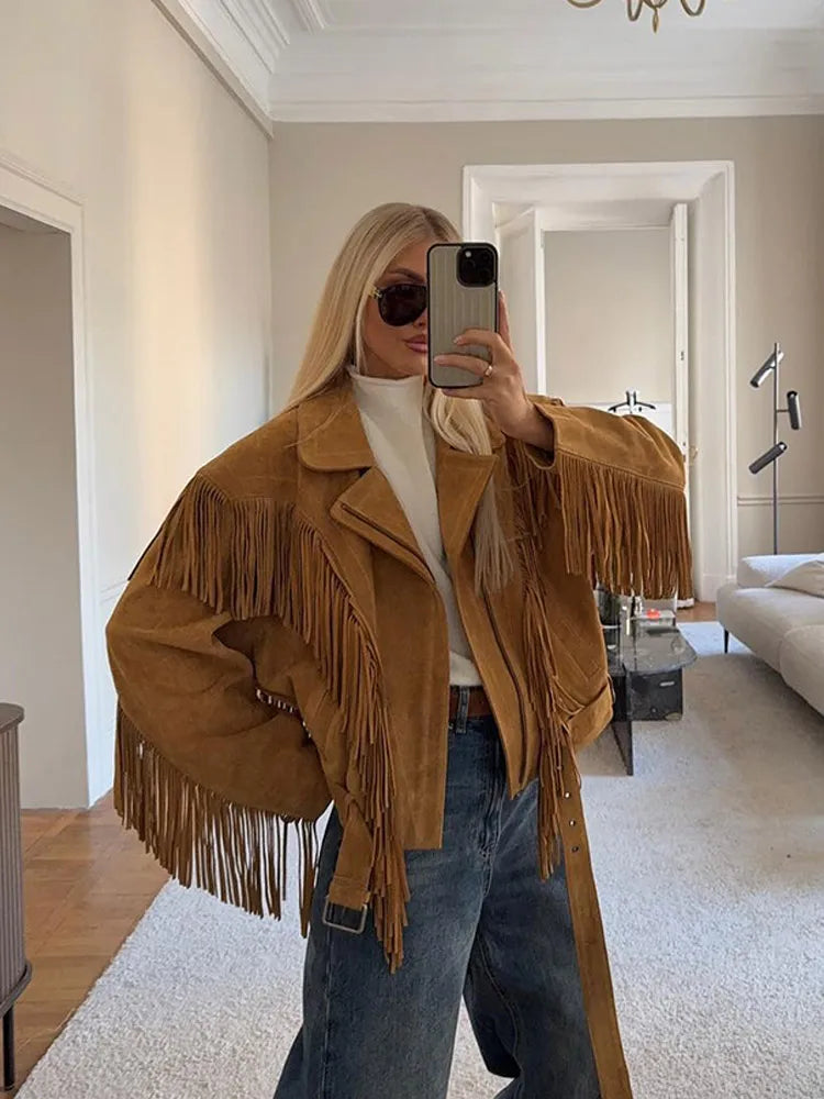 Retro Suede-Like Cropped Zip Jacket - Leah Partow