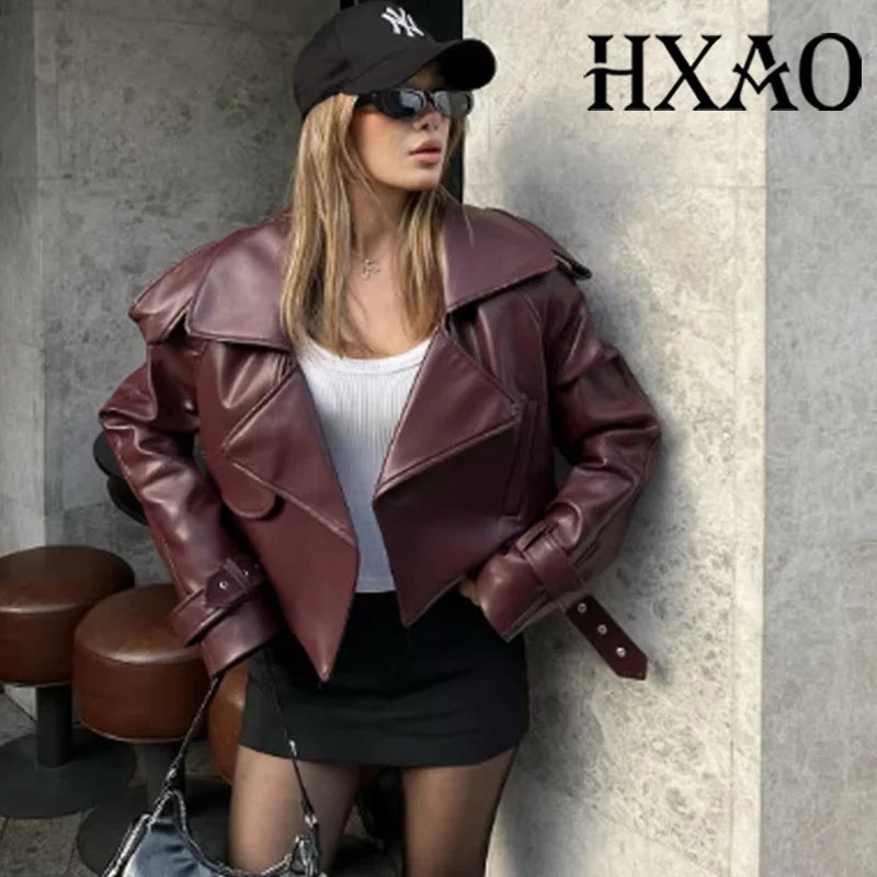 Cropped Faux Leather Moto Jacket - Leah Partow