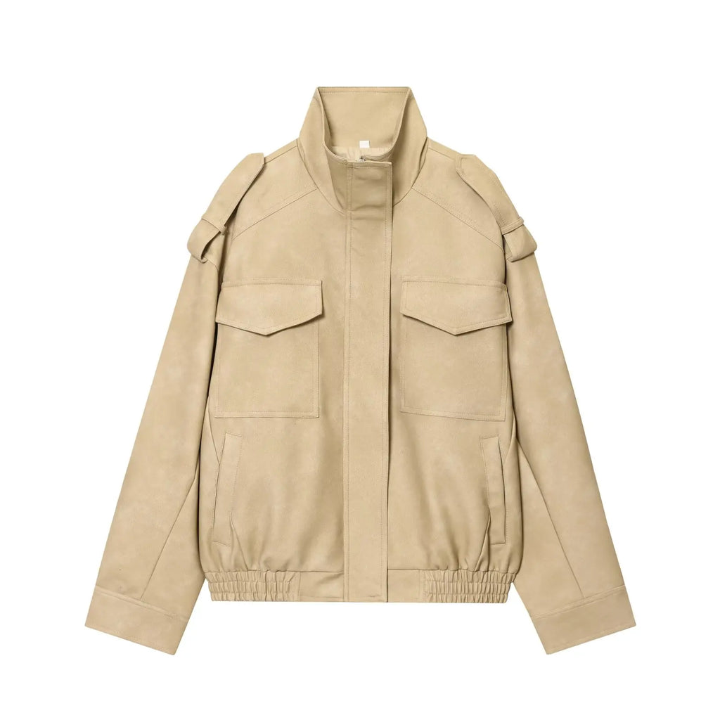 Suede-Like Utility Bomber Jacket - Leah Partow