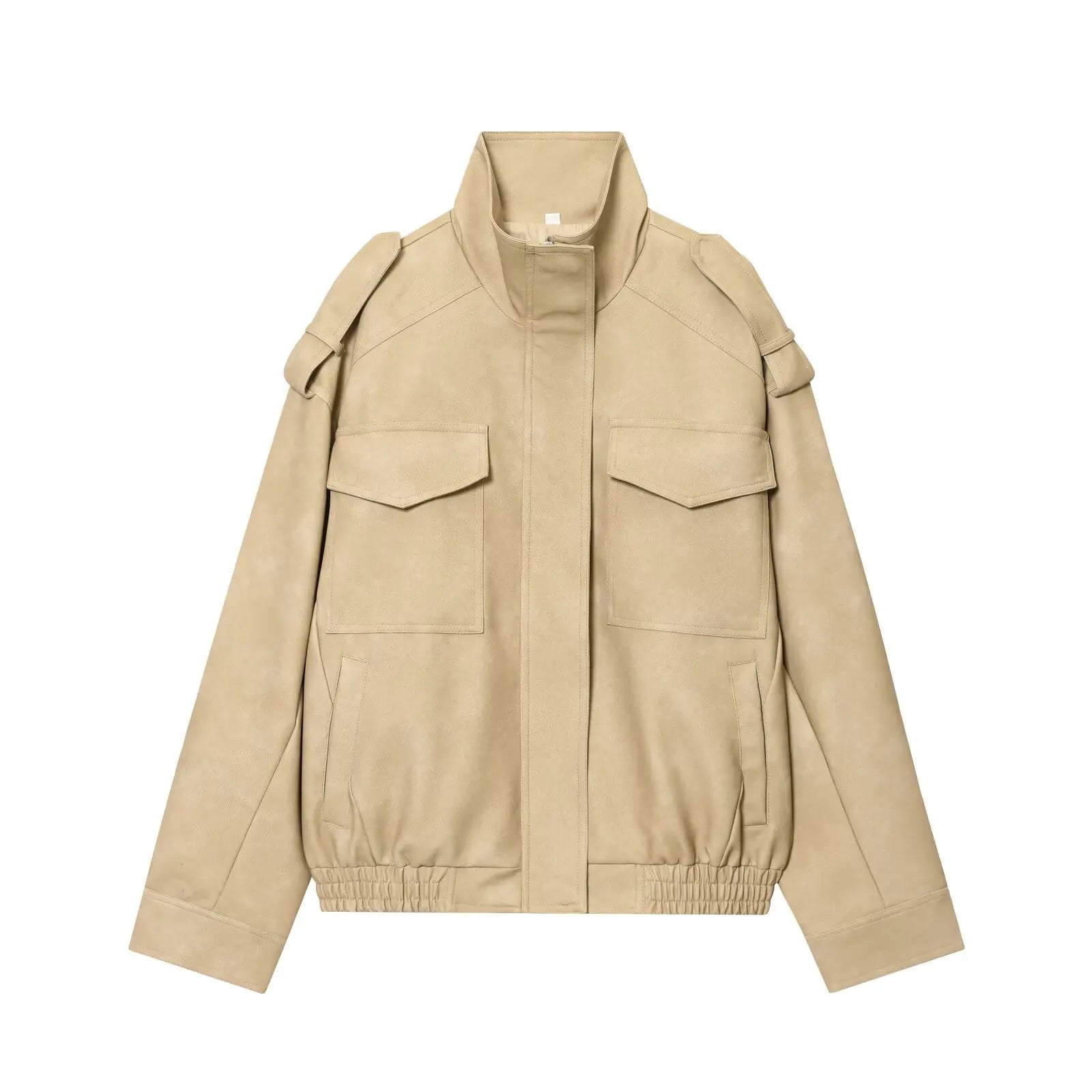 Suede-Like Utility Bomber Jacket - Leah Partow