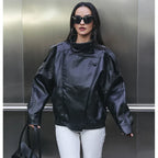Oversized Faux Leather Bomber Jacket - Leah Partow