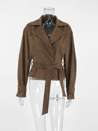 Brown Suede-Like Wrap Jacket - Leah Partow
