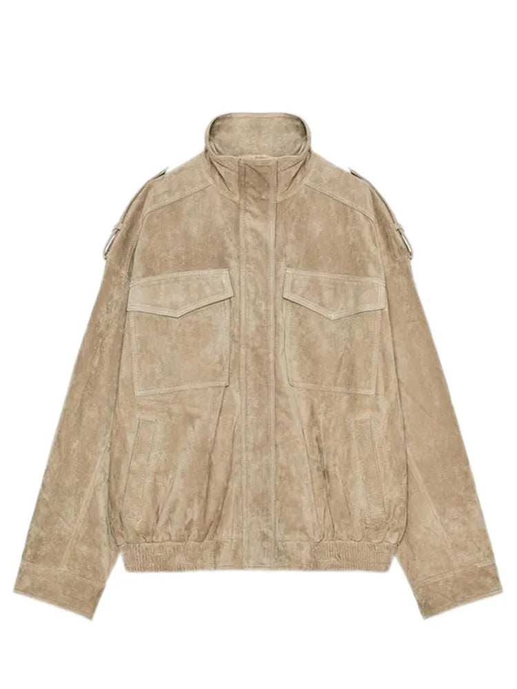 Retro Suede-Like Cropped Zip Jacket - Leah Partow