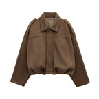 Cropped Suede-Like Bomber Jacket - Leah Partow