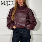 Oversized Faux Leather Bomber Jacket - Leah Partow