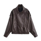 Cropped Faux Leather Moto Bomber Jacket - Leah Partow