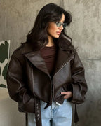 Belted Faux Leather Moto Jacket - Leah Partow