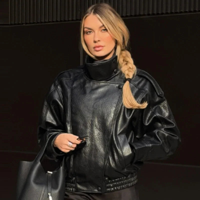 Cropped Leather-Look Bomber Jacket - Leah Partow