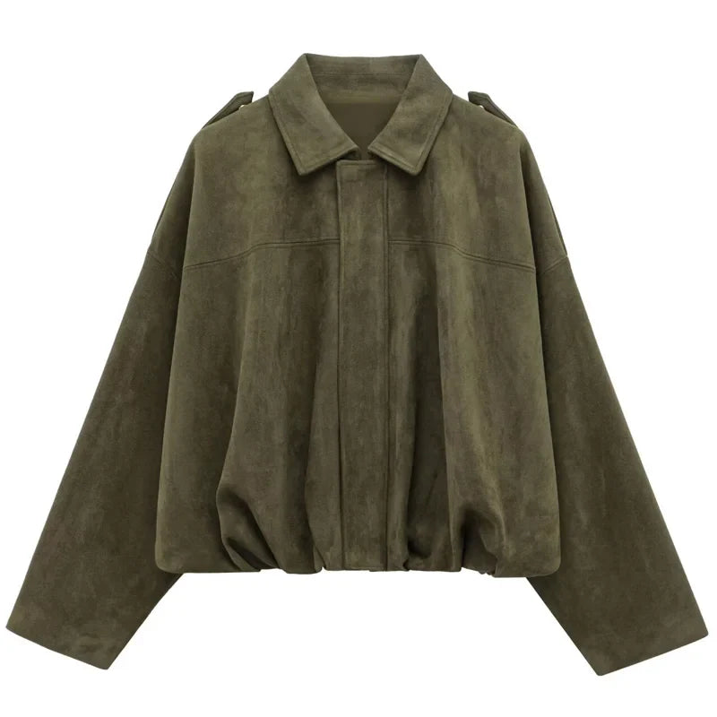 Cropped Suede-Like Bomber Jacket - Leah Partow