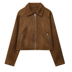 Brown Suede-Look Cropped Jacket - Leah Partow