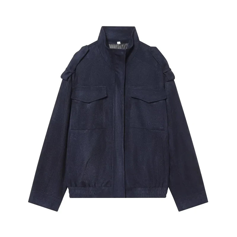 Suede-Like Utility Bomber Jacket - Leah Partow