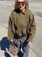 Suede-Like Cropped Bomber Jacket - Leah Partow