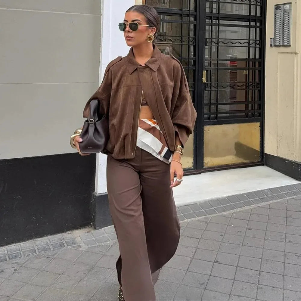 Cropped Suede-Like Bomber Jacket - Leah Partow