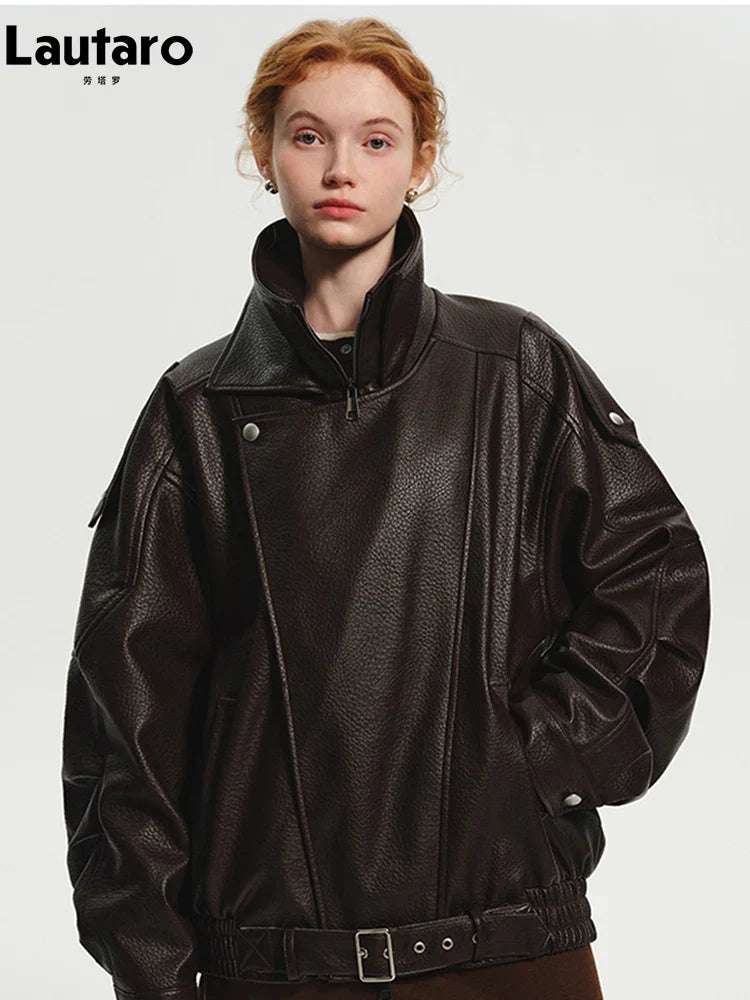 Oversized Faux Leather Moto Jacket - Leah Partow