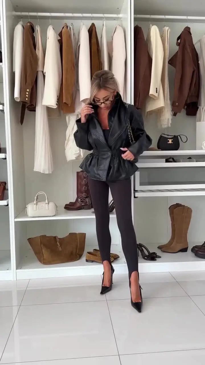 Faux Leather Peplum Jacket - Leah Partow