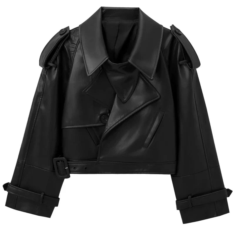 Cropped Belted Moto Jacket - Leah Partow