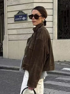Suede-Effect Utility Bomber Jacket - Leah Partow