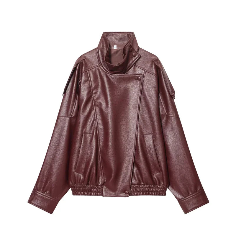 Leather-Look Snap-Front Moto Jacket - Leah Partow
