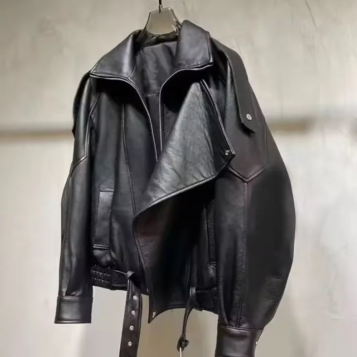 Oversized Faux Leather Biker Jacket - Leah Partow