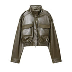Cropped Faux Leather Bomber Jacket - Leah Partow