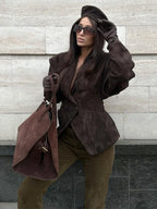 Suede-Look Tailored Blazer Jacket - Leah Partow