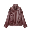 Oversized Faux Leather Stand Collar Jacket - Leah Partow