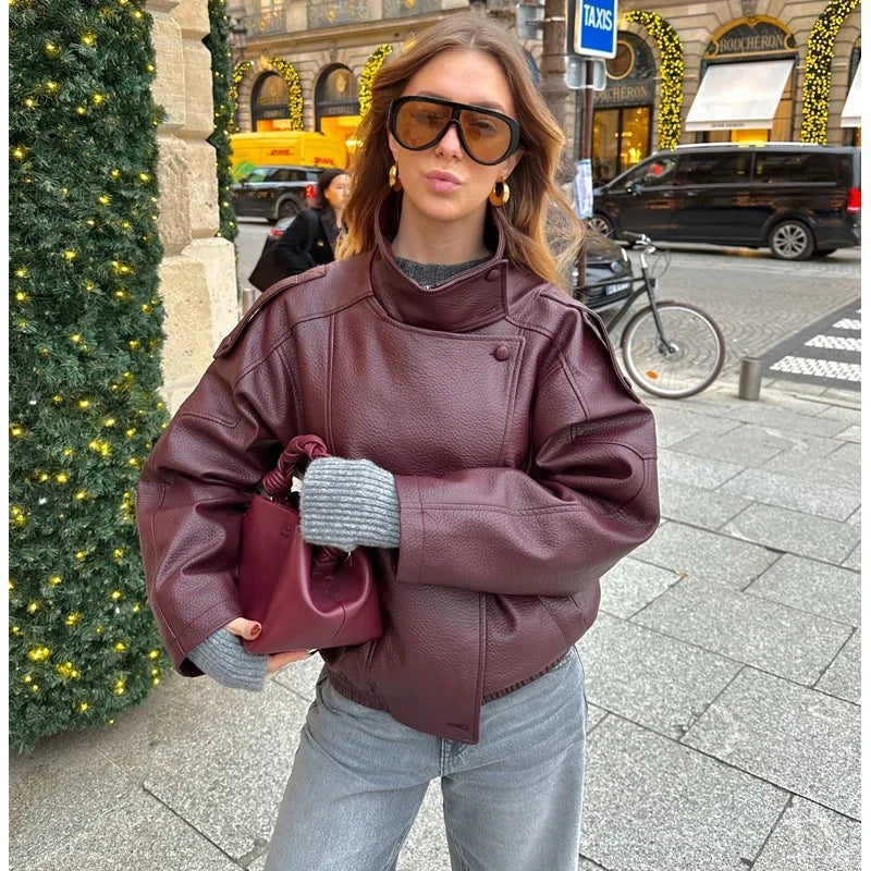 Oversized Faux Leather Bomber Jacket - Leah Partow