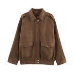 Suede-Like Utility Bomber Jacket - Leah Partow