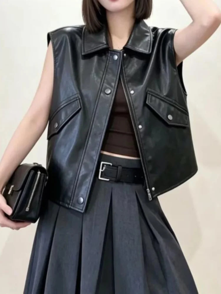 Belted Faux Leather Peplum Jacket - Leah Partow