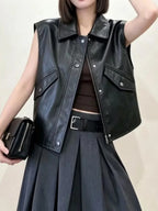 Belted Faux Leather Peplum Jacket - Leah Partow