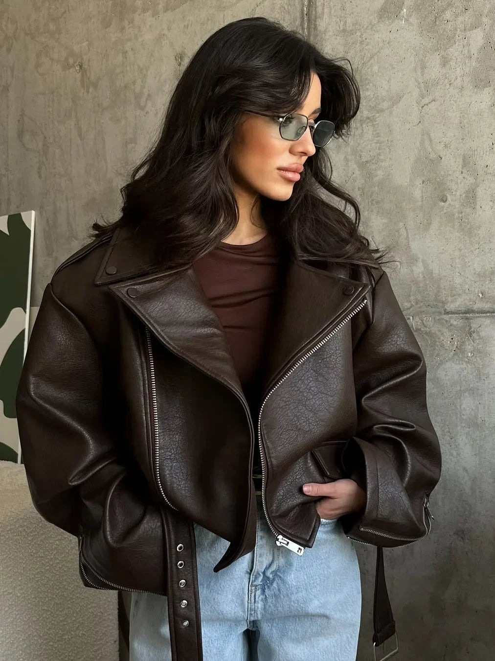 Belted Faux Leather Moto Jacket - Leah Partow