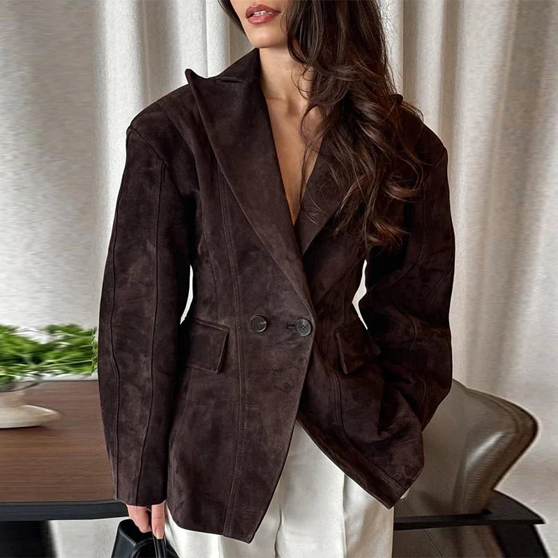 Suede-Look Tailored Blazer Jacket - Leah Partow