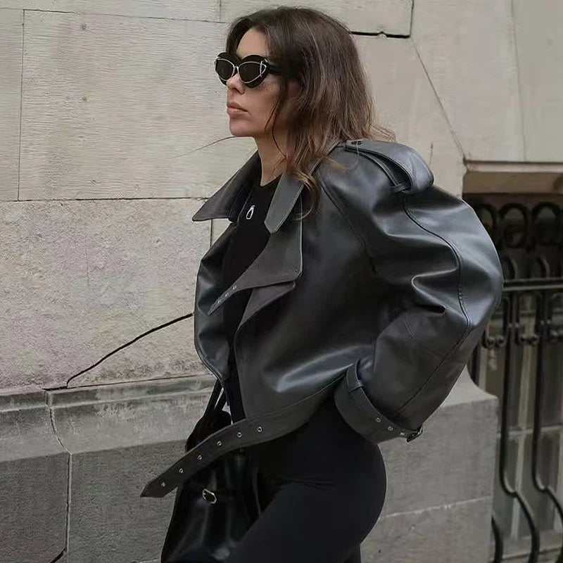 Cropped Belted Moto Jacket - Leah Partow
