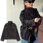 Textured Utility Bomber Jacket - Leah Partow