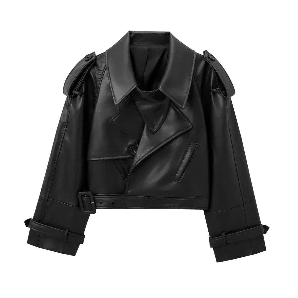 Cropped Faux Leather Moto Jacket - Leah Partow
