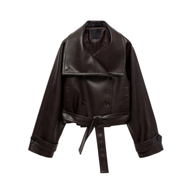 Olive Green Cropped Leather-Look Zip Jacket - Leah Partow