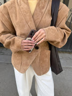 Suede-Look Tailored Blazer Jacket - Leah Partow