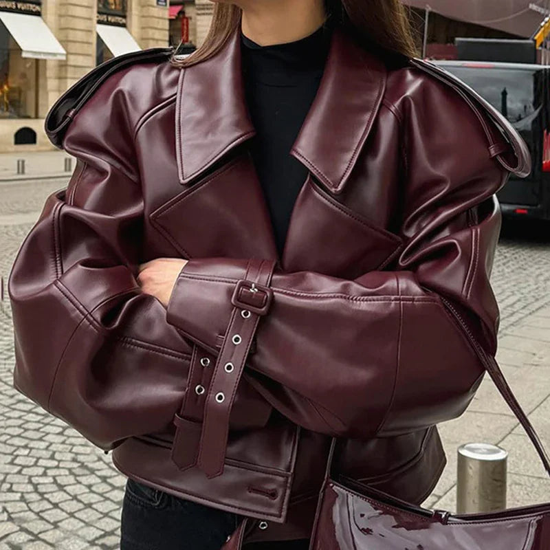 Cropped Faux Leather Batwing Jacket - Leah Partow