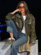 Cropped Faux Leather Bomber Jacket - Leah Partow