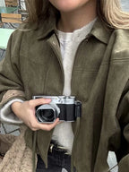 Suede-Like Cropped Bomber Jacket - Leah Partow