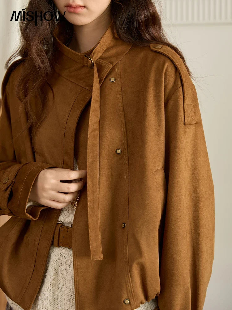 Brown Suede-Like Utility Jacket - Leah Partow